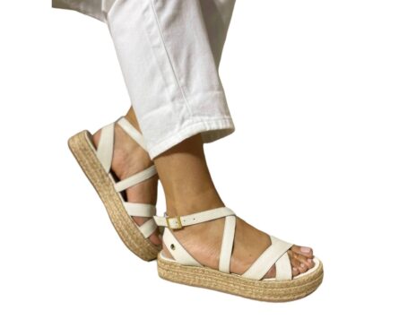 Sandalia en Cuero y Yute Nemesis Beige - Imagen 3