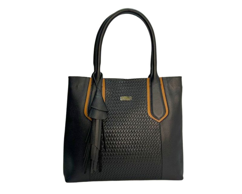 Bolso en cuero Mariangel Mimbre Negro x Miel