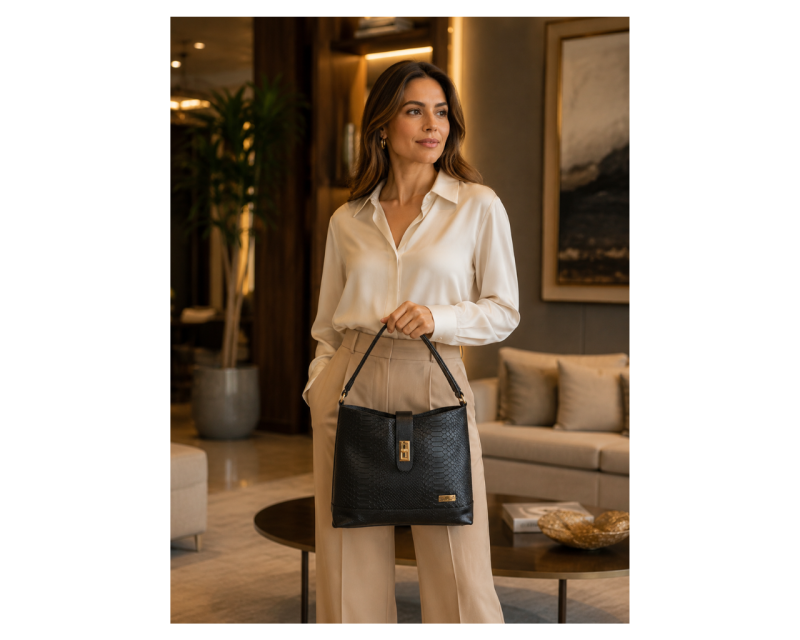 Alternative view of Bolso en Cuero Andreina Pitón Negro