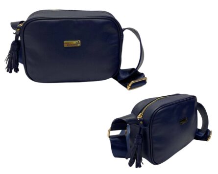 Bolso en Cuero Manos Libres Marcia Azul Reata Plano