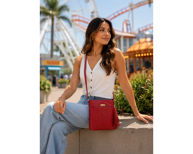 Bolso en cuero Manos Libres Molly Piton Rojo - Imagen 3