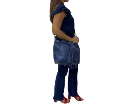 Bolso en cuero Manos Libres Bonanza Pitón Azul - Imagen 5