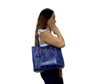 Bolso en Cuero Mariangel Geco azul x Miel - Imagen 3