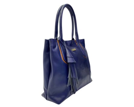 Bolso en Cuero Mariangel Geco azul x Miel - Imagen 4