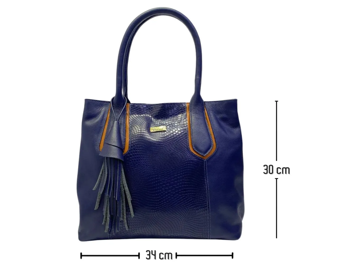 Bolso en Cuero Mariangel Geco azul x Miel - Imagen 10