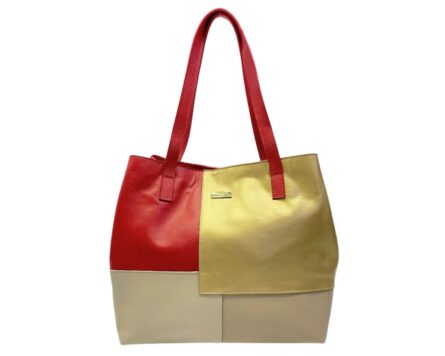 Bolso en Cuero Petra Rojo x Oro y Taupé