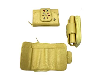 Mini Billetera en Cuero Amatista Amarillo Pastel
