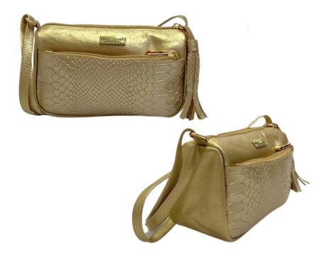 Bolso de cuero Manos Libres Paquita Pitón Oro