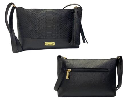 Bolso en Cuero Manos Libres Pepa Piton Negro