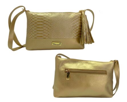 Bolso en Cuero Manos Libres Pepa Piton Oro