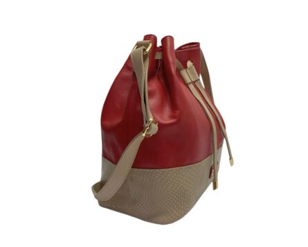Bolso en Cuero Manos Libres Dubai rojo x yute taupé - Imagen 3