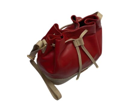 Bolso en Cuero Manos Libres Dubai rojo x yute taupé - Imagen 5