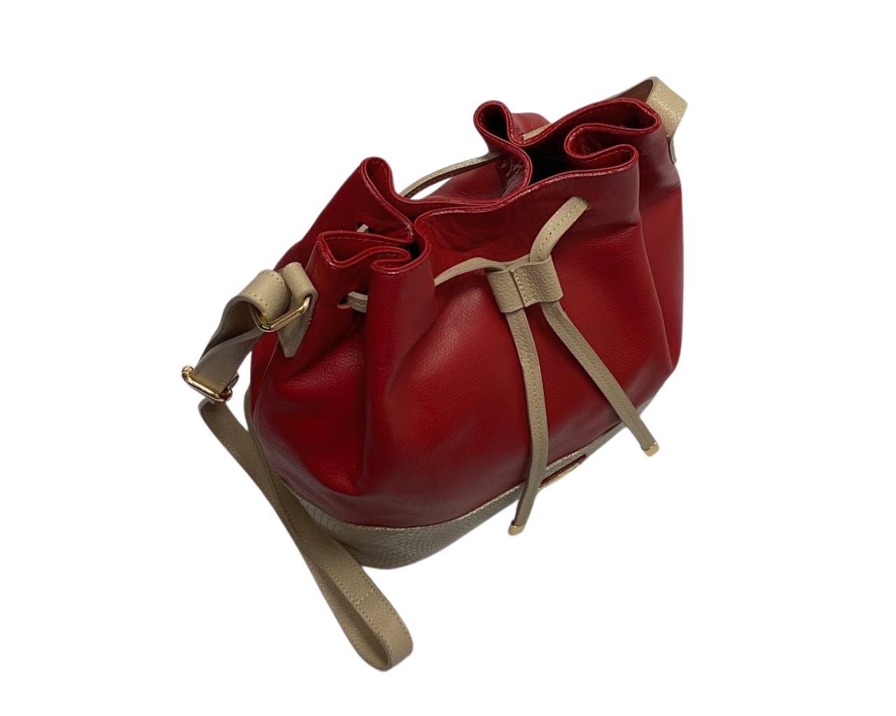 Bolso en Cuero Manos Libres Dubai rojo x yute taupé - Imagen 5