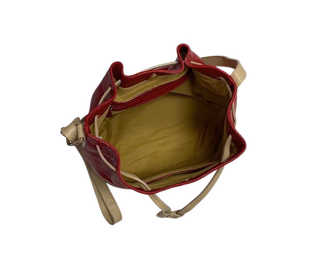 Bolso en Cuero Manos Libres Dubai rojo x yute taupé - Imagen 6