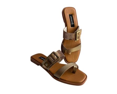 Sandalia Plana en Cuero Clara Bronce - Imagen 5