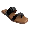 Sandalia Plana en Cuero Clara Folia Negro