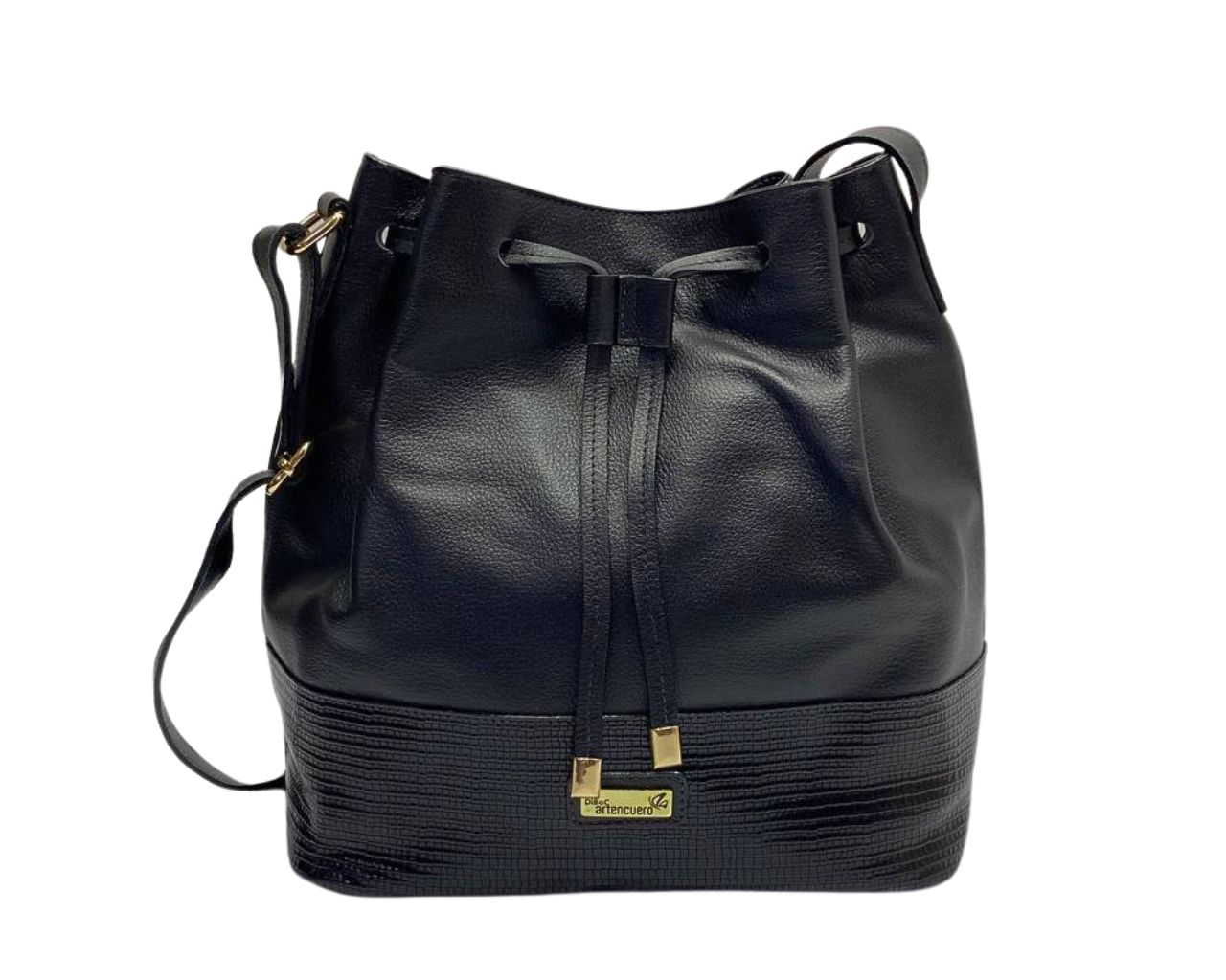 Bolso en Cuero Manos Libres Dubai Negro Yute