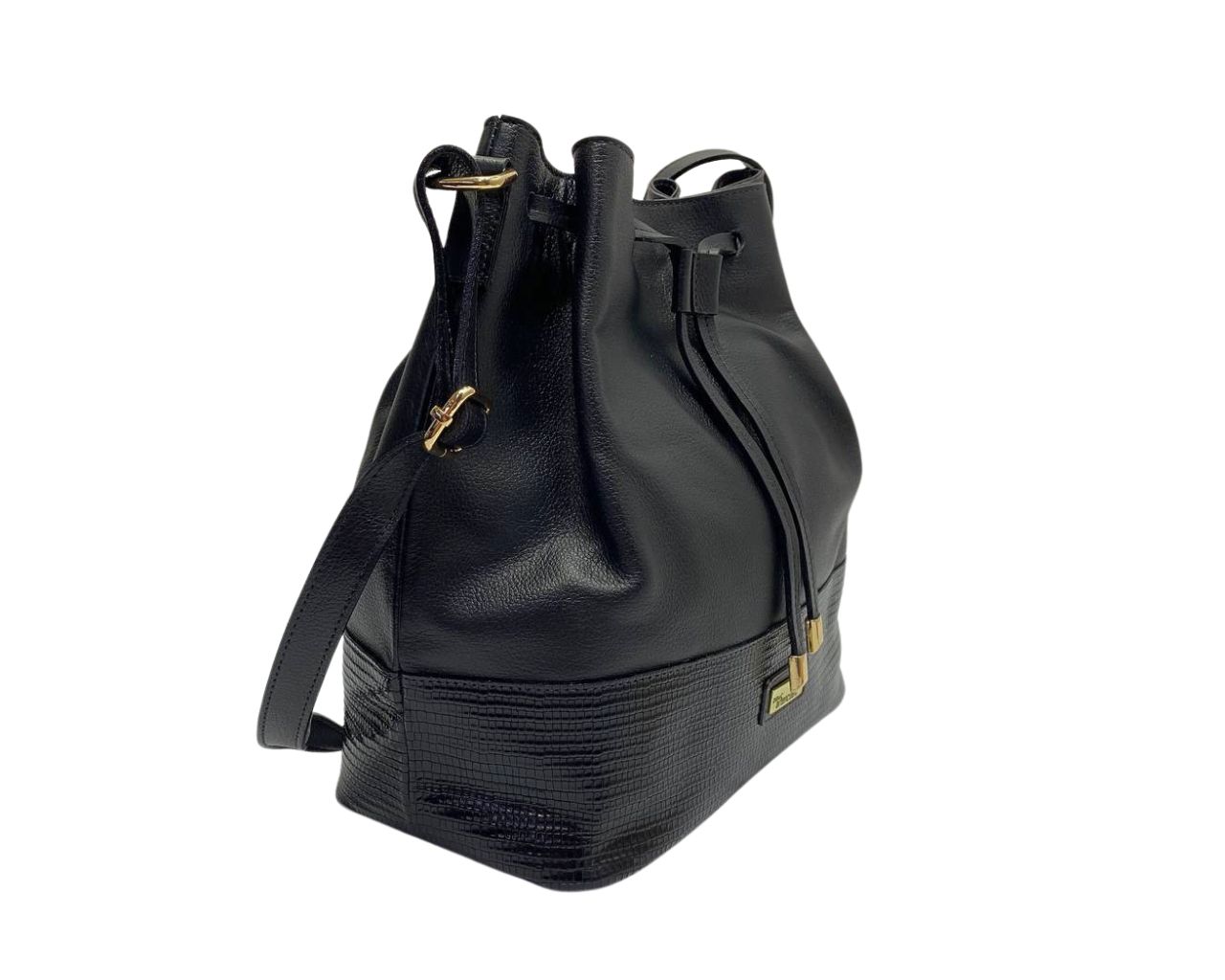 Bolso en Cuero Manos Libres Dubai Negro Yute - Imagen 3