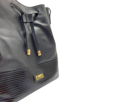 Bolso en Cuero Manos Libres Dubai Negro Yute - Imagen 6