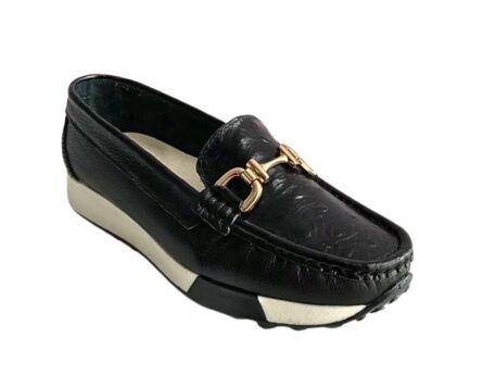Mocasin en Cuero Sabrina Folia Negro