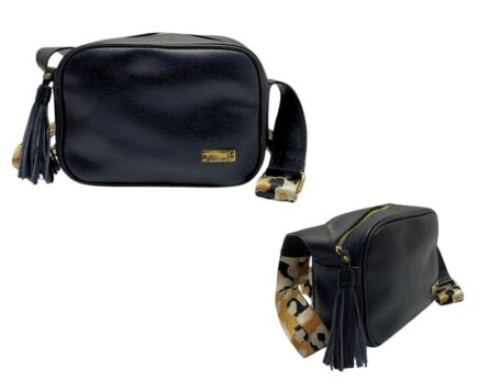 Bolso en Cuero Manos libres Marcia Negro Reata animal Print