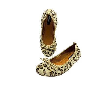 Baleta en Cuero Catalina Animal Print laso Oro - Imagen 4