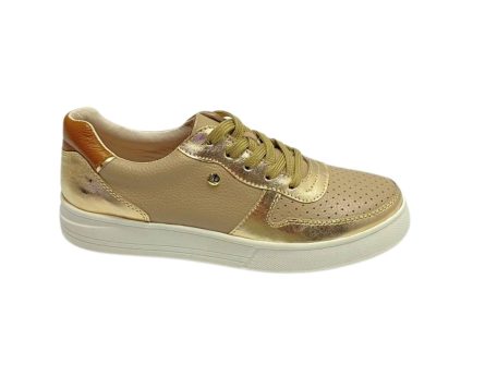 Tenis en Cuero Xiomy  Taupé y Oro - Imagen 3