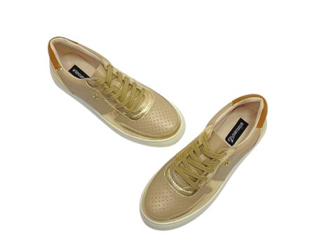Tenis en Cuero Xiomy  Taupé y Oro - Imagen 5