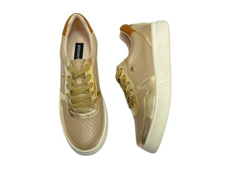 Tenis en Cuero Xiomy  Taupé y Oro - Imagen 11