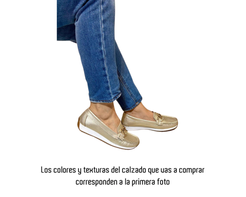 Mocasin en Cuero Sabrina Folia Negro - Imagen 7