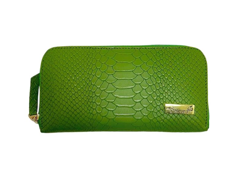 Billetera en Cuero Paulina Pitón Verde Pino