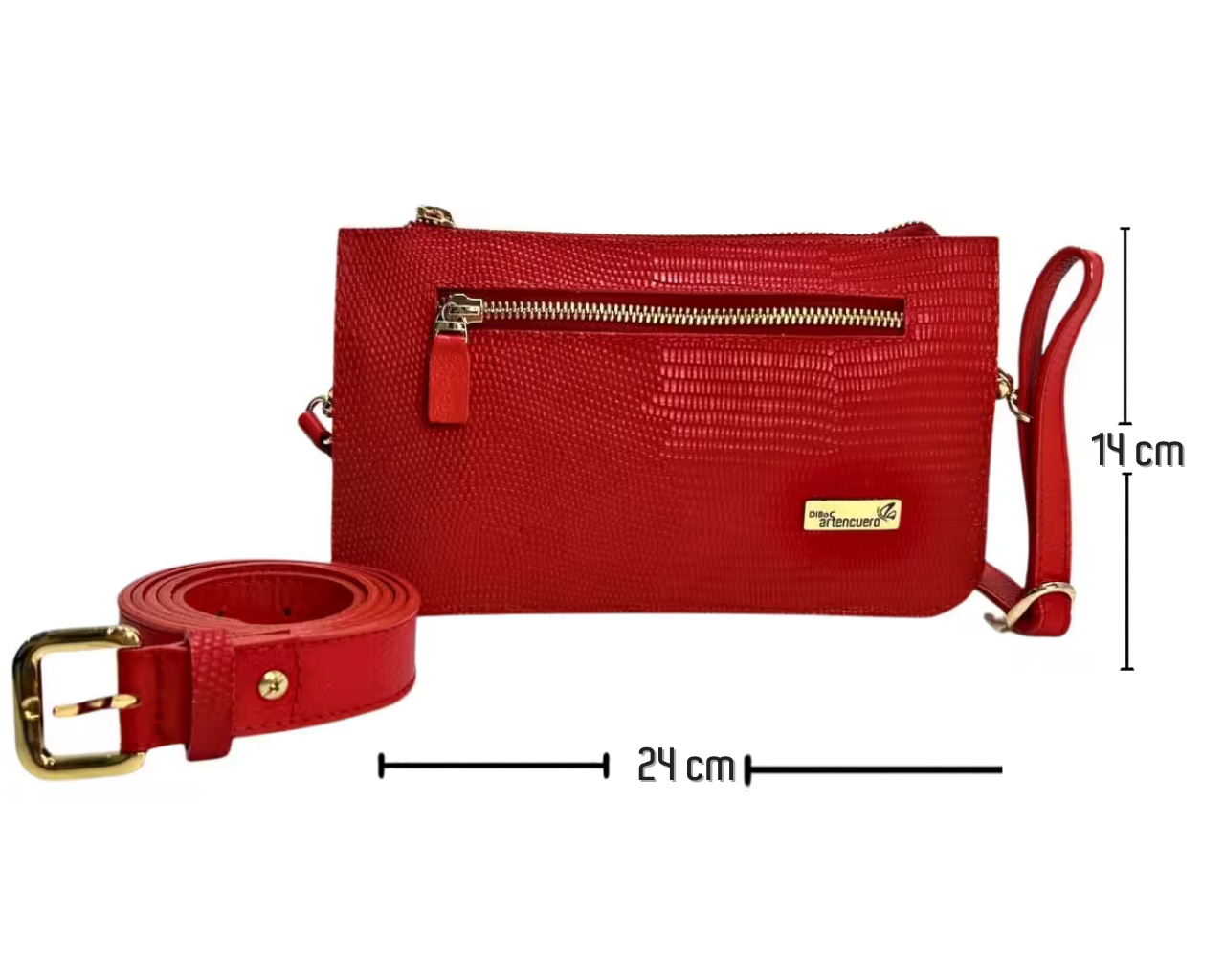 Bolso Riñonera en Cuero Alexa Textura Rojo - Imagen 5