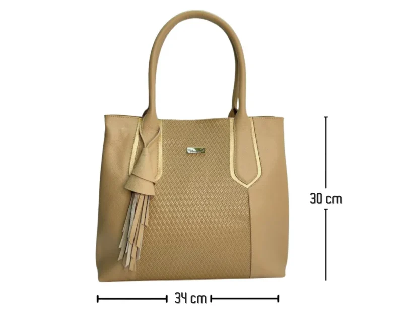 Bolso en Cuero Mariangel Mimbre Taupe x Oro - Imagen 8