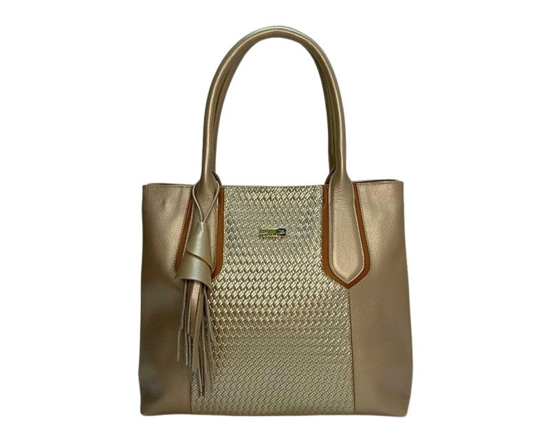 Bolso en Cuero Mariangel Mimbre Oro x Miel