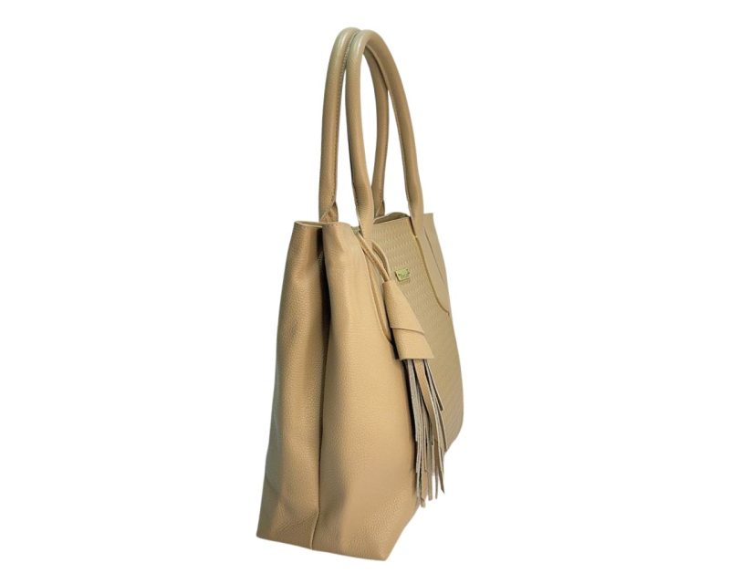 Bolso en Cuero Mariangel Mimbre Taupe x Oro - Imagen 3