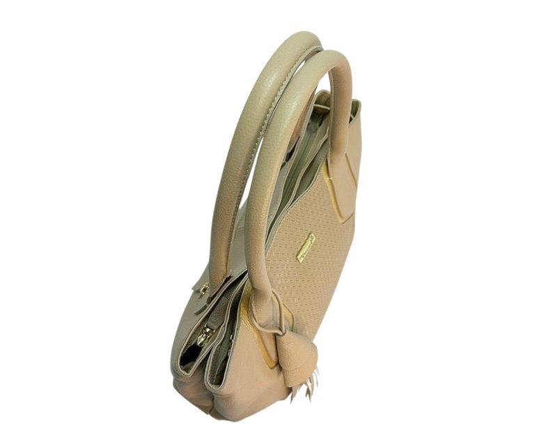 Bolso en Cuero Mariangel Mimbre Taupe x Oro - Imagen 5