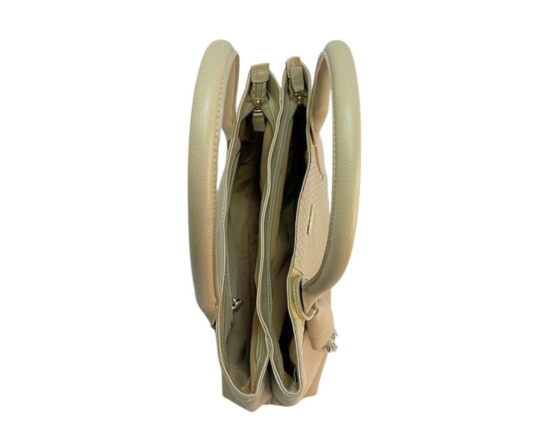 Bolso en Cuero Mariangel Mimbre Taupe x Oro - Imagen 7