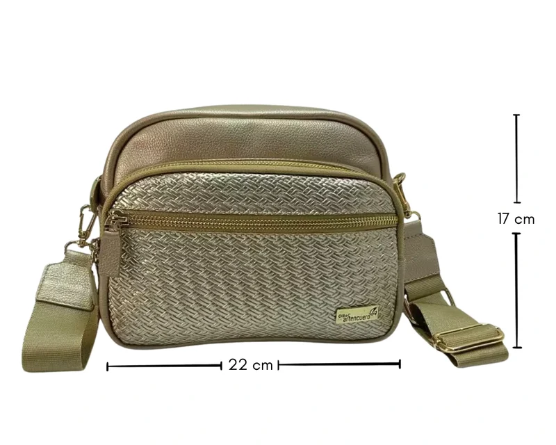 Bolso en cuero Manos Libres Siena Mimbre Oro - Imagen 6