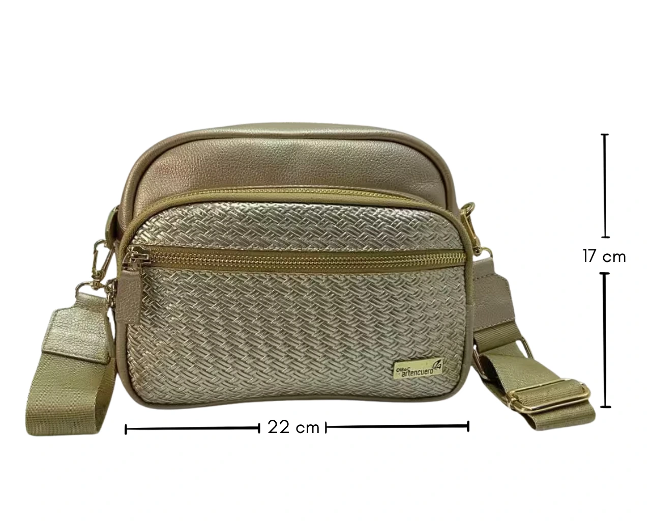 Bolso en cuero Manos Libres Siena Mimbre Oro - Imagen 6