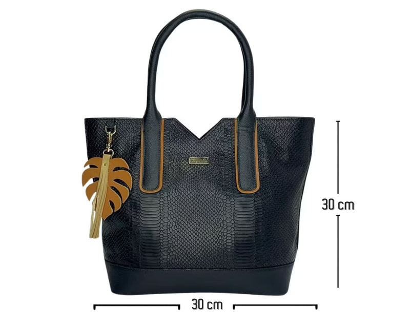 Bolso en Cuero Dalia Mimbre Pitón Negro x Miel - Imagen 6