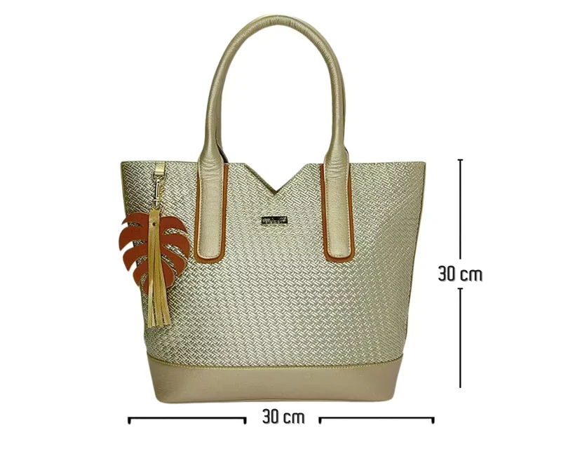 Bolso en Cuero Dalia Mimbre Oro x Miel - Imagen 7