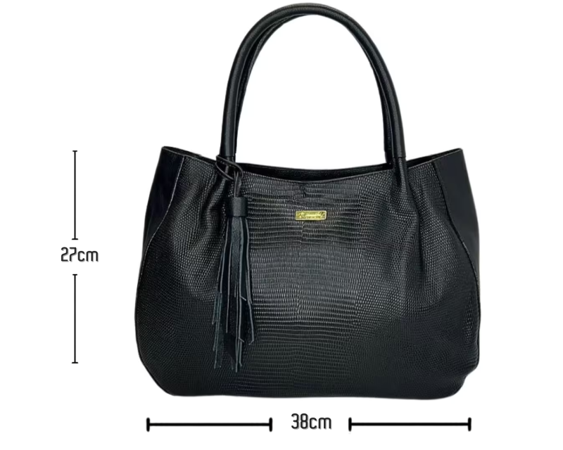 Bolso en Cuero Luciana Armadillo Negro - Imagen 9