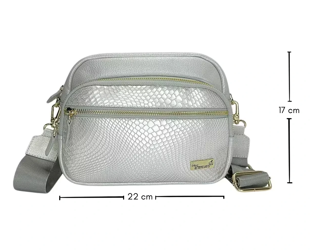 Bolso en cuero Manos Libres Siena Geco Plata - Imagen 6