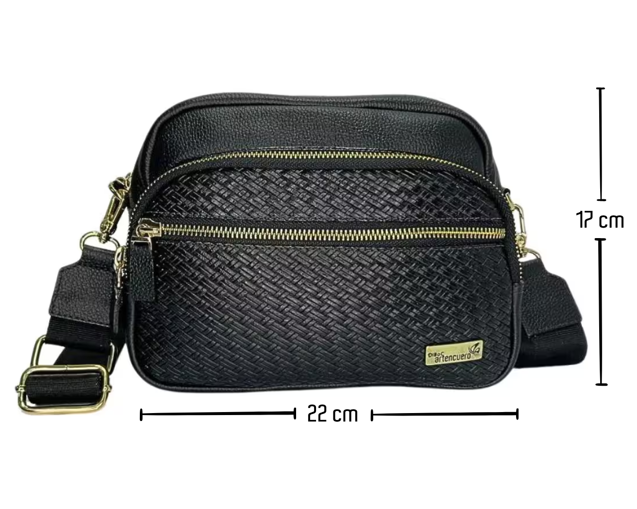 Bolso en cuero Manos Libres Siena Mimbre Negro Reata a Tono - Imagen 6