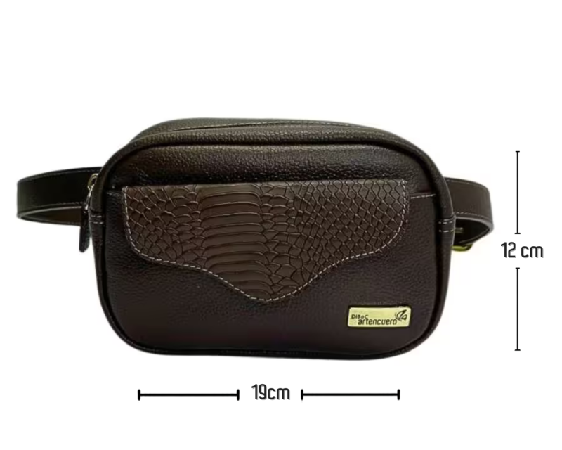 Bolso Riñonera en Cuero Italia Pitón Café - Imagen 4