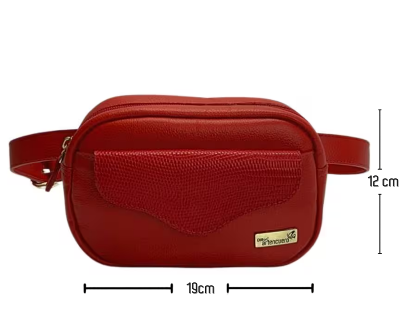 Bolso Riñonera en Cuero Italia Textura Rojo - Imagen 4
