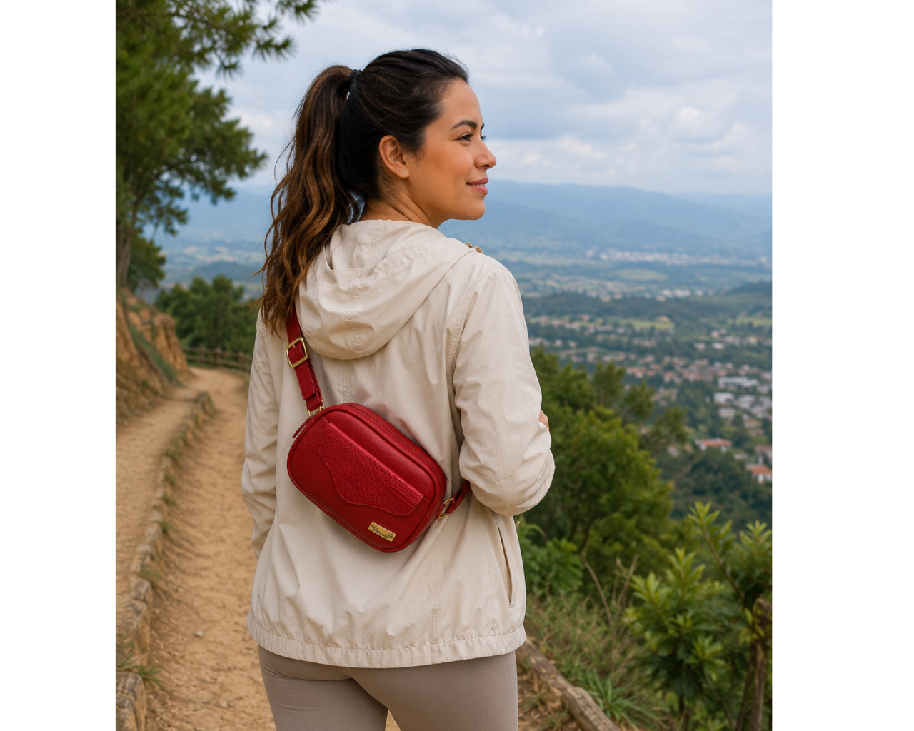 Bolso Riñonera en Cuero Italia Textura Rojo - Imagen 2