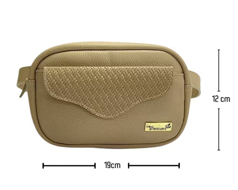 Bolso Riñonera en Cuero Italia Mimbre Taupé - Imagen 4