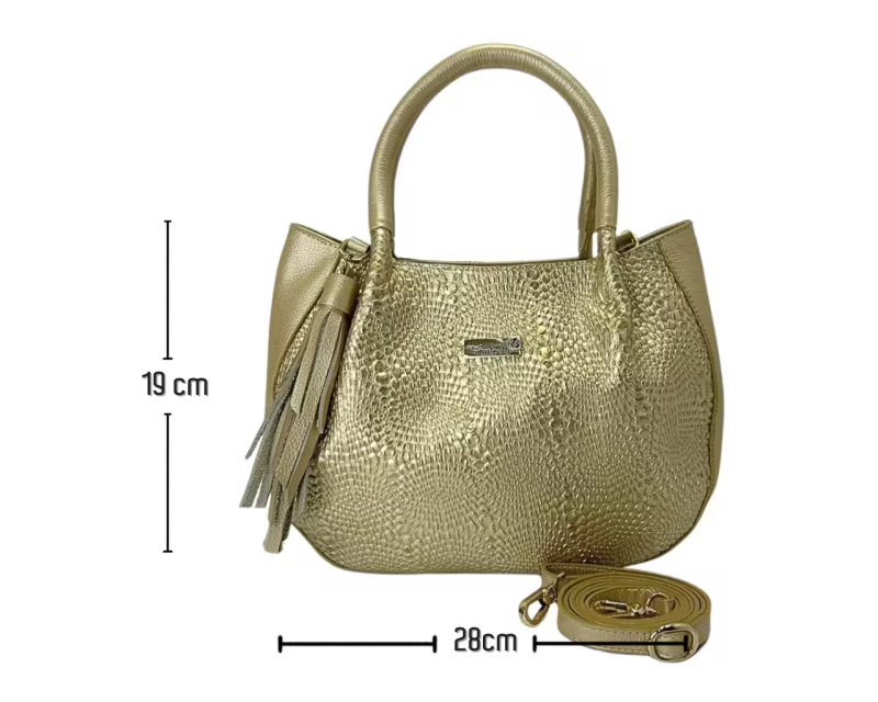 Bolso en cuero Manos libres Mini luciana Texturas Oro - Imagen 11