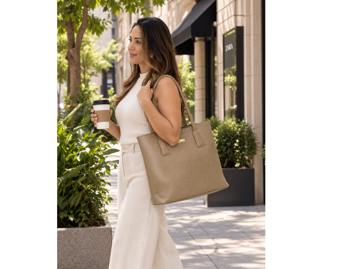 Bolso en Cuero Rosi Armadillo Capuchino - Imagen 2